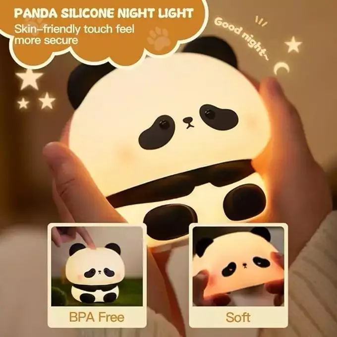 چراغ خواب سیلیکونی پاندا نشسته سفید مشکی