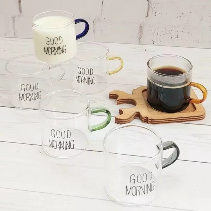 شات قهوه خوری 6 عددی پیرکس گود مورنینگ دبل دسته رنگی