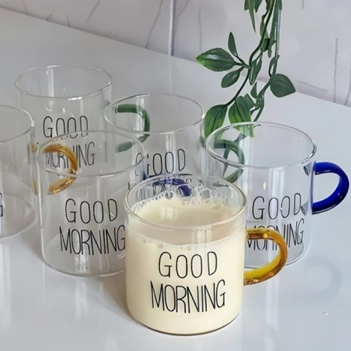 شات قهوه خوری 6 عددی پیرکس گود مورنینگ دبل دسته رنگی وارداتی