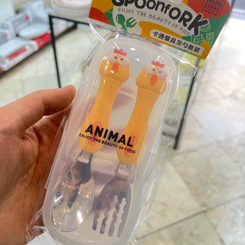 قاشق و چنگال کودک خروس نارنجی